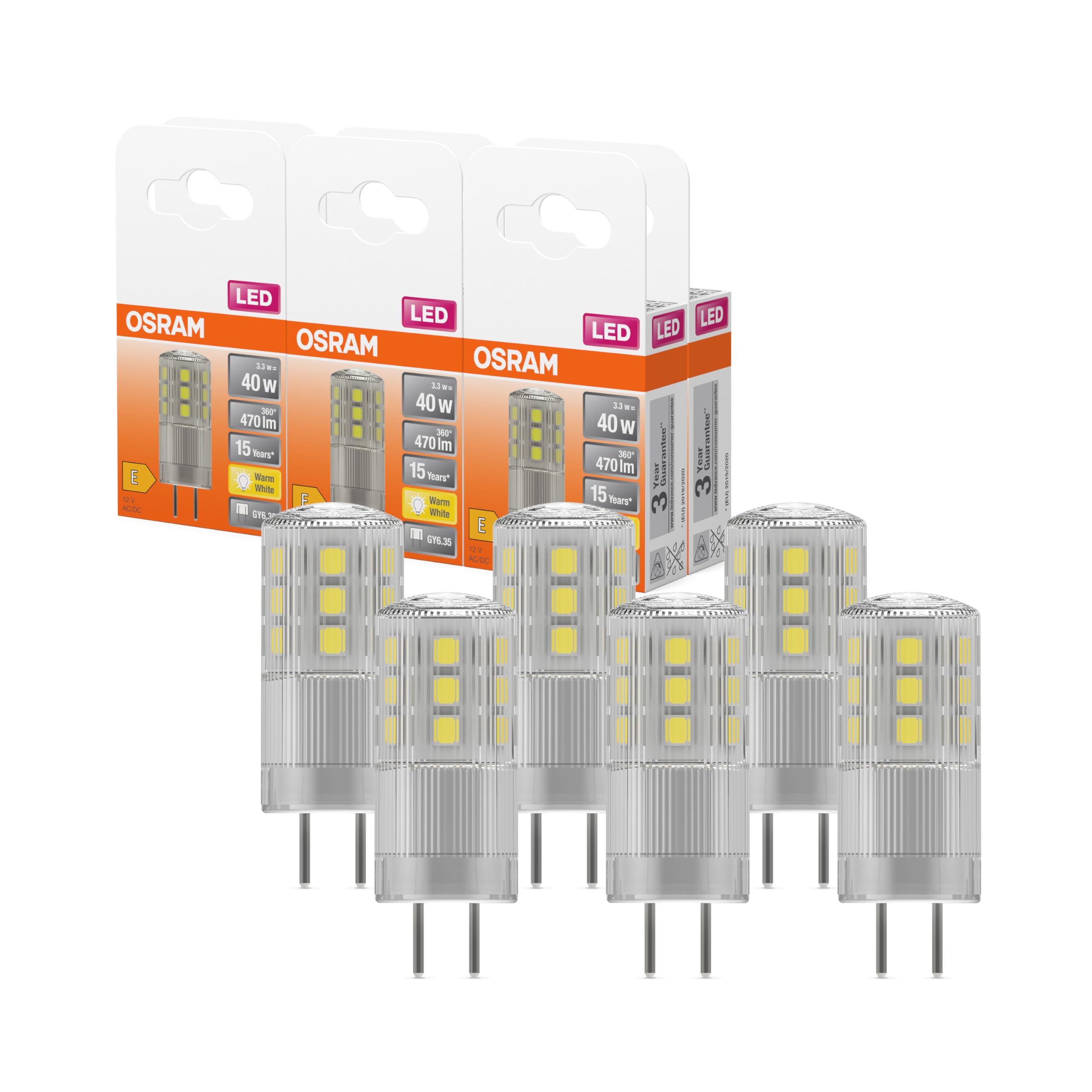 OSRAM LED Star PIN 35, LED pin lamp for GY6.35 Base, Warm White (2700K), 320 Lumen, Replacement for Conventional 35W Bulbs, Pack of 6