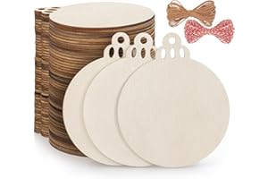 Fuyit 50PCS 4-Inch Wooden Christmas Ornaments, Unfinished Pre-Drilled Wood Slices Circles for DIY Crafts, Party Decorations & Holiday Ornaments