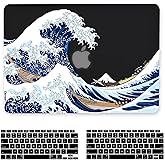 iDonzon Case for MacBook Air 13 inch M1 A2337 A2179 A1932 2022-2018 Release, 3D Effect Matte Black See Through Hard Cover&Keyboard Cover Compatible Air 13.3 with Retina Display Touch ID, Great Wave