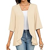 Totatuit Womens 3/4 Sleeve Lightweight Cardigan Open Front Kimono Summer Ruffle Loose Cardigans
