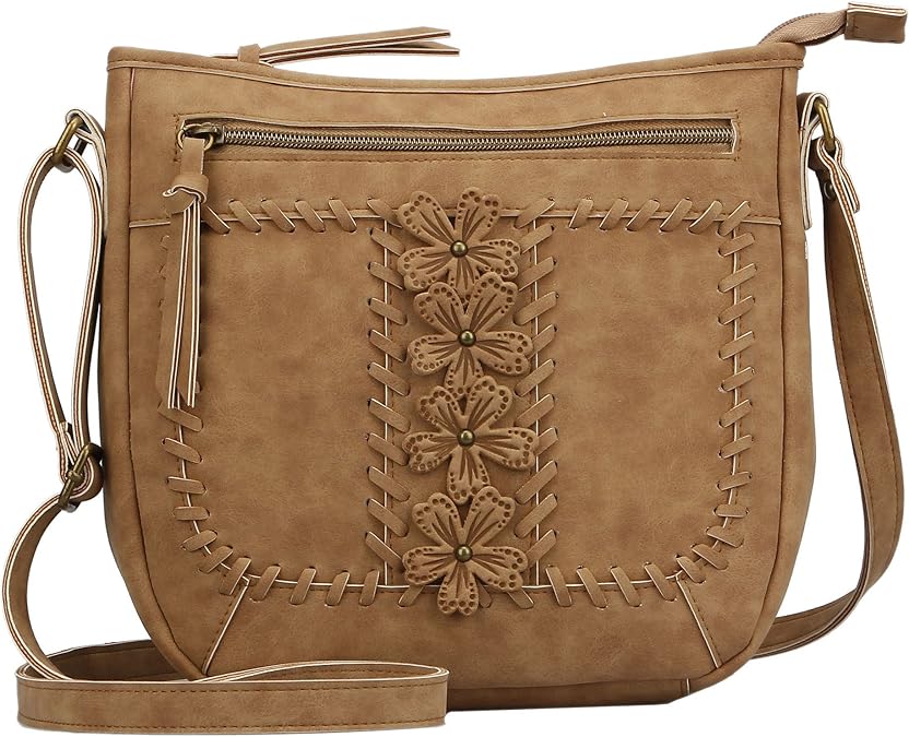 WallFlower Faux Leather Crossbody Purse Bohemian Style with Flower