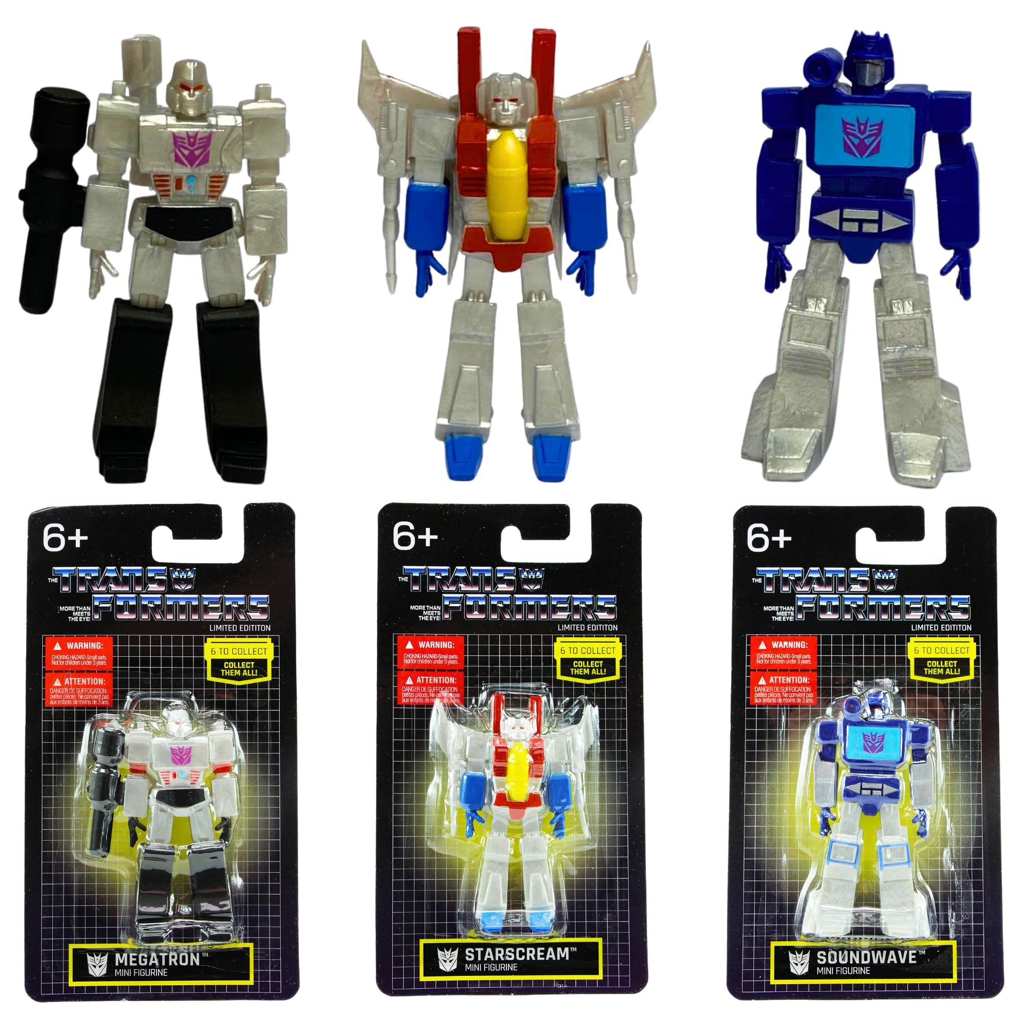 Prexio Transformers Limited Edition 6.5cm Collectible Mini Action Figure Toys - Megatron, Starscream, & Soundwave - Decepticons Set of 3