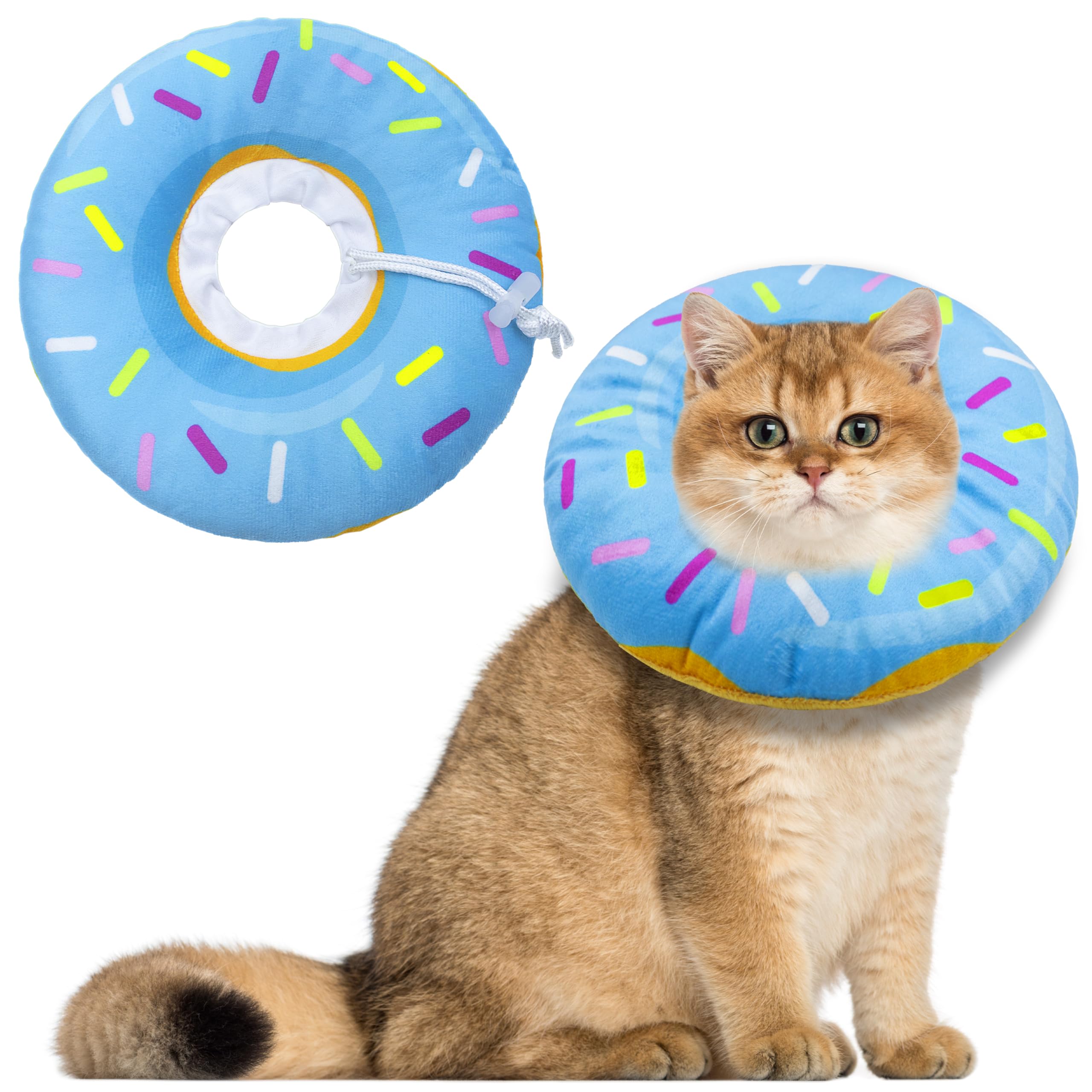 Photo 1 of Seyezo Cat Cone Collar Soft, Adjustable Cat Recovery Collars Kitten Cones to Stop Licking, Cute Donut E Collar After Surgery, Anti-Lick Wound Healing Elizabethan Collar for Kittens(Donut Blue, Medium)