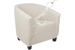 SearchI Waterproof Club Chair Slipcover Stretch Barrel Chair Covers Jacquard Tub Chair Slipcovers Spandex Armchair Sofa Cover Removable Couch Furniture Protector Arm Chair Cover for Living Room（Beige）