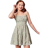 WDIRARA Girl's Floral Print Sleeveless Ruched Shirred Ruffle Hem A Line Cami Dress
