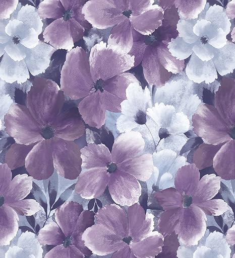 Amazon Haokhome フローラル壁紙ロールパープル Misty Blue Dk パープル花壁画ホームキッチンバスルーム装飾 8 Cm X 393 7 壁紙
