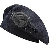 ZLYC Women French Beret hat Reversible Solid Color Floral Warm Knitted Beret Cap