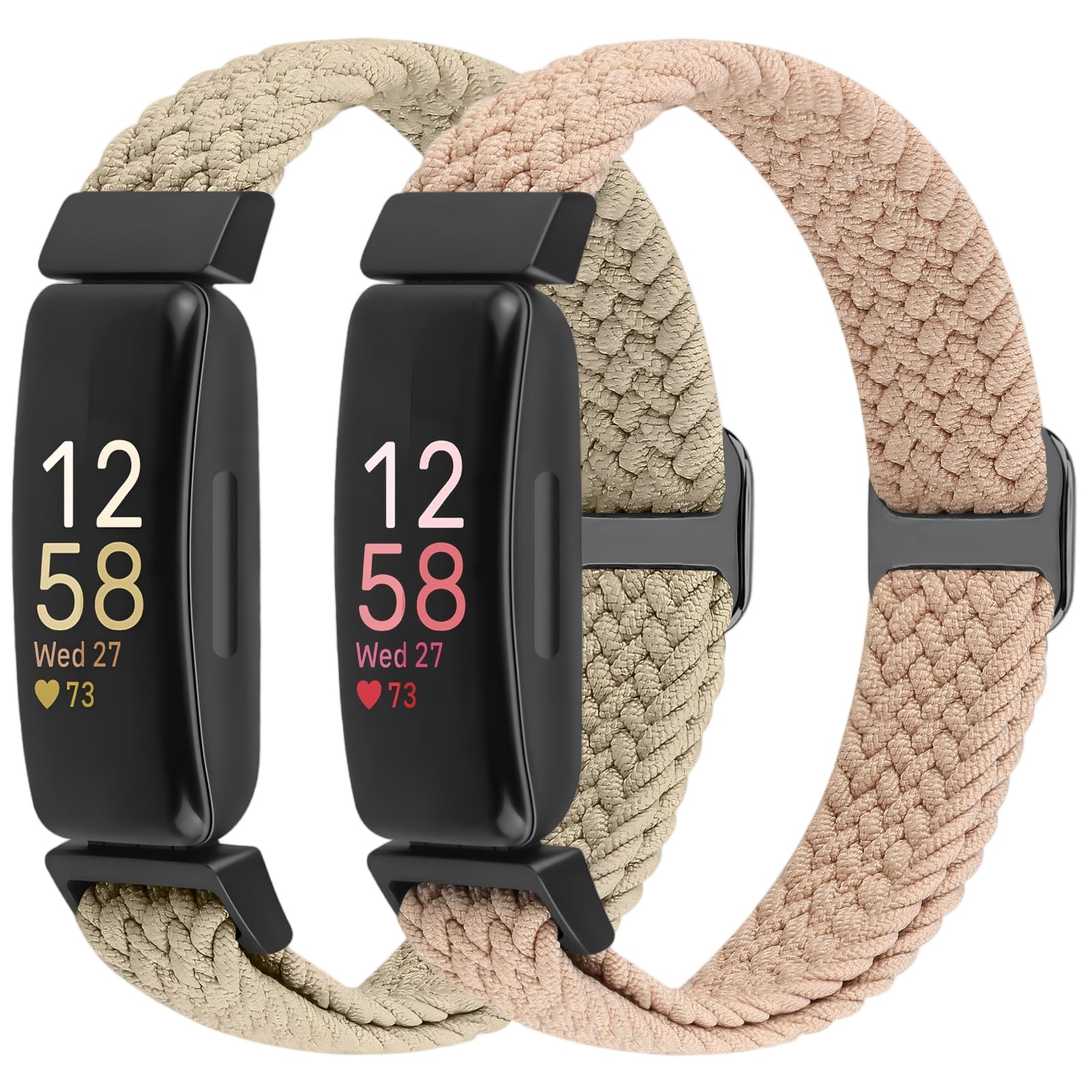 BTTNG 2 Pack Elastic Braided Straps Compatible with Fitbit Inspire 3/ Inspire 2/Inspire/Inspire HR/Ace 3/Ace 2 Women Men Kids, Adjustable Stretchy Wristbands Loop Sports Replacement Band