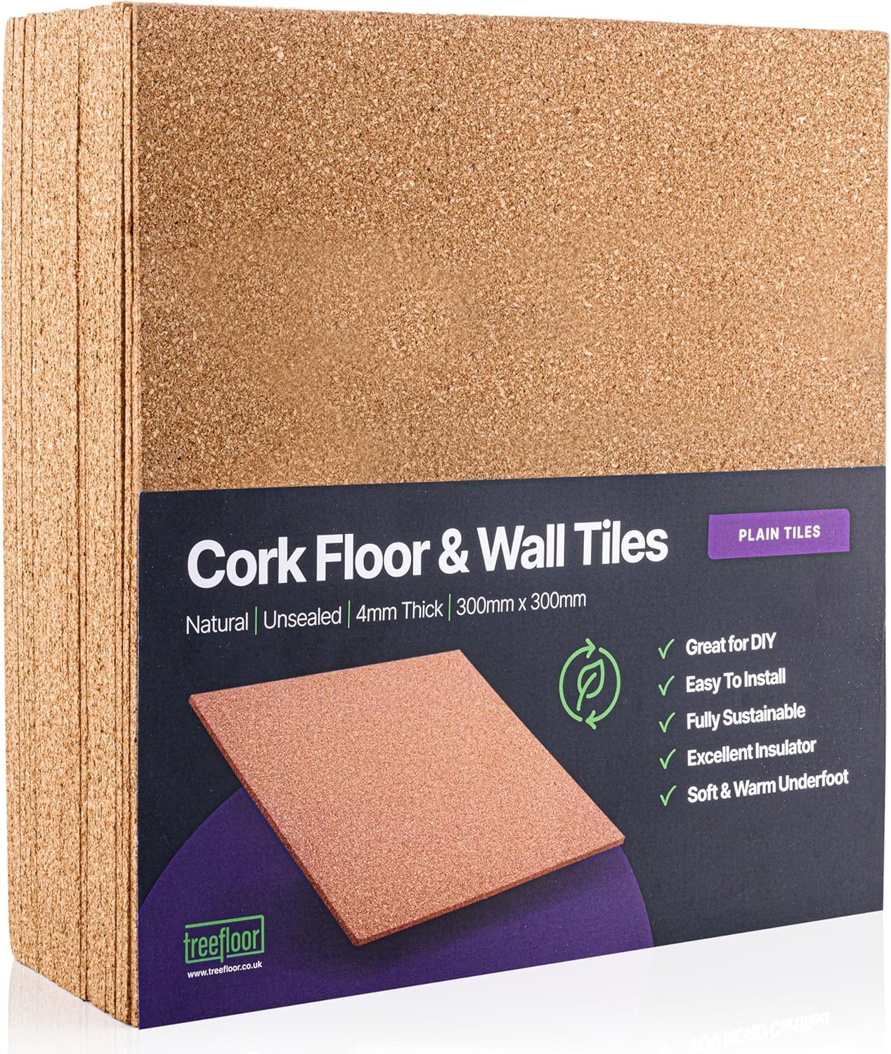 Treefloor Natural Plain Cork Tiles - 300mm x 300mm x 4mm (Plain, 20, Tiles)