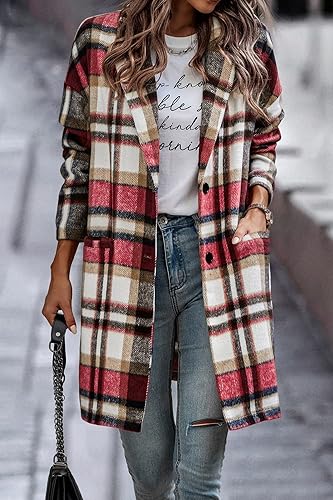PRETTYGARDEN Women Plaid Shacket Jacket Trendy Fall Casual Button