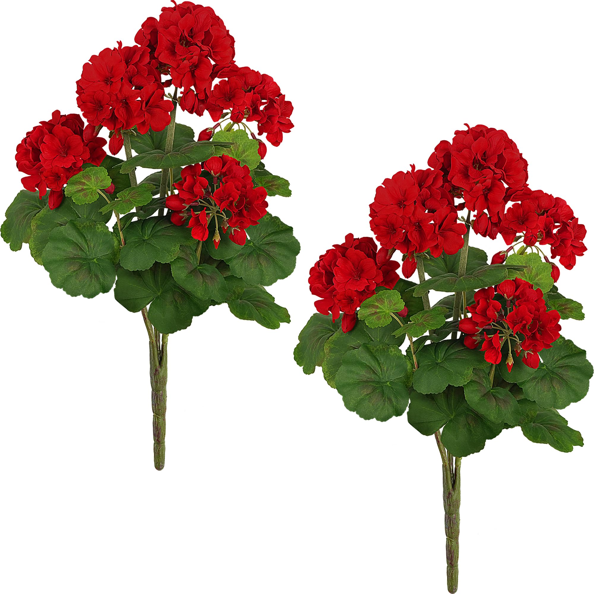 FOREST PRINCE 2 PCS 18" Artificial Geraniums for Outdoors, UV Resistant Red Silk Flowers for Window Box Porch Patio Garden Decor, Waterproof Ruby Red