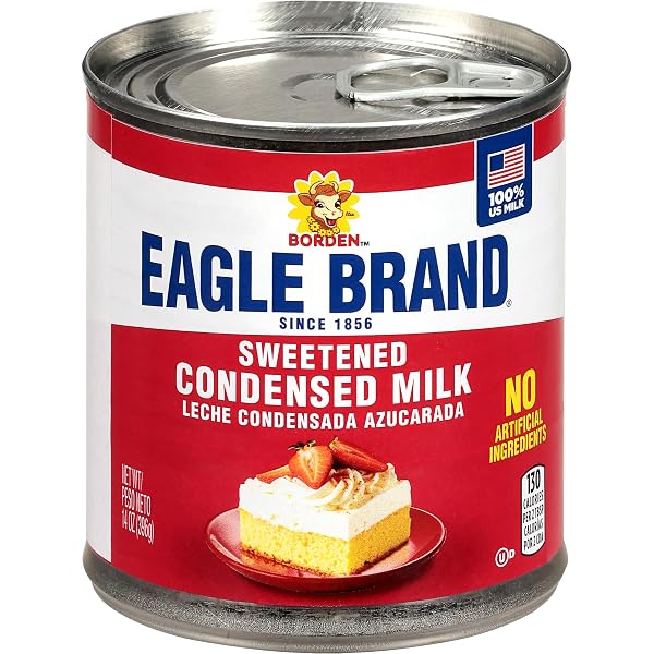 EAGLE BRAND 14OZ SWEETENED CONDENSED MILK, GREAT FOR FLAN, COOKING, BAKING, DRINKS, DESSERT, ICE CREAM, NO ARTIFICIAL INGREDIENTS, GLUTEN FREE, RICH CREAMY FLAVOR, RBST-FREE, KOSHER-DAIRY