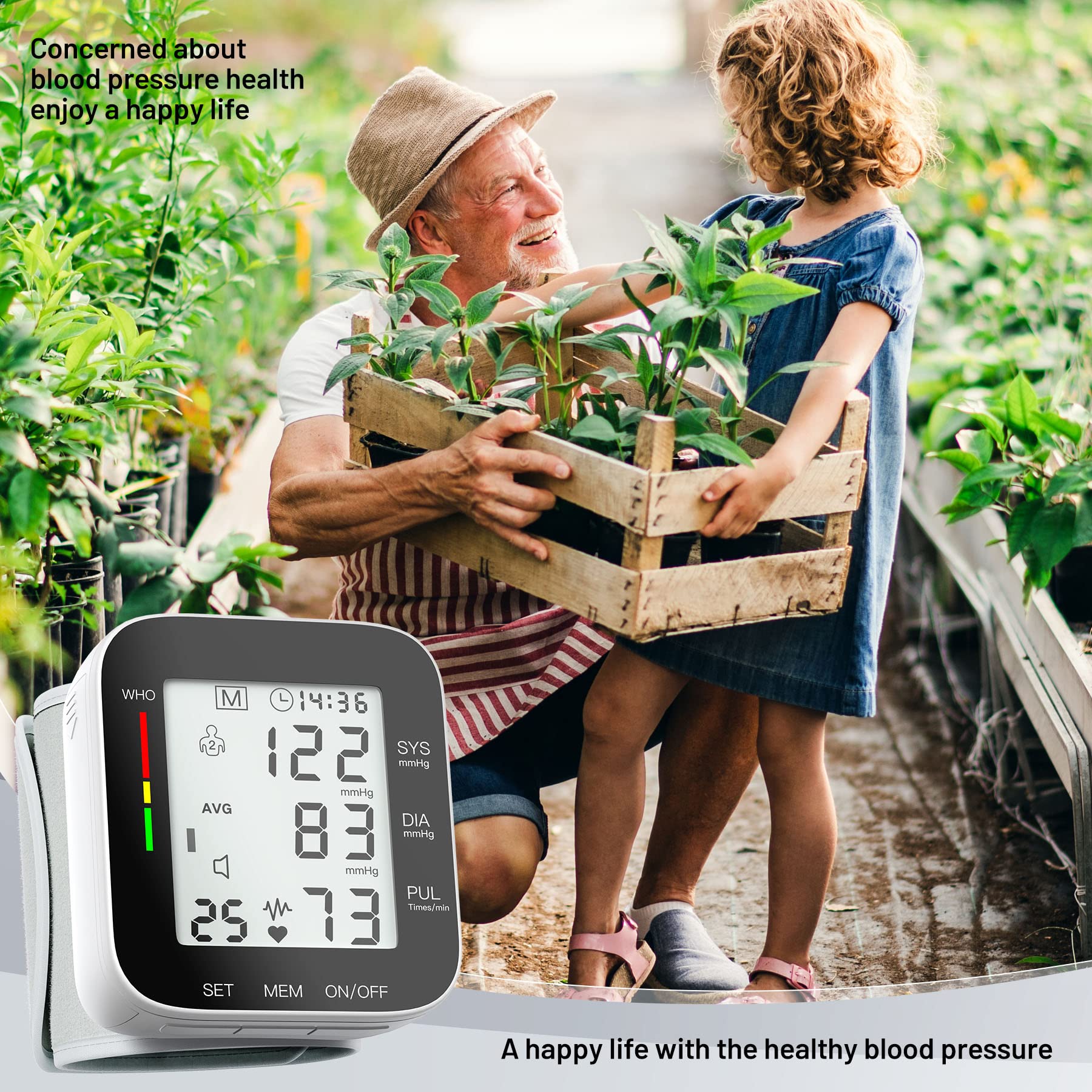Blood Pressure Monitor Automatic Large LCD Display Adjustable Wrist Cuff Dual 99 Reading Memory Digital Portable Machine for Home Use with Carrying Case