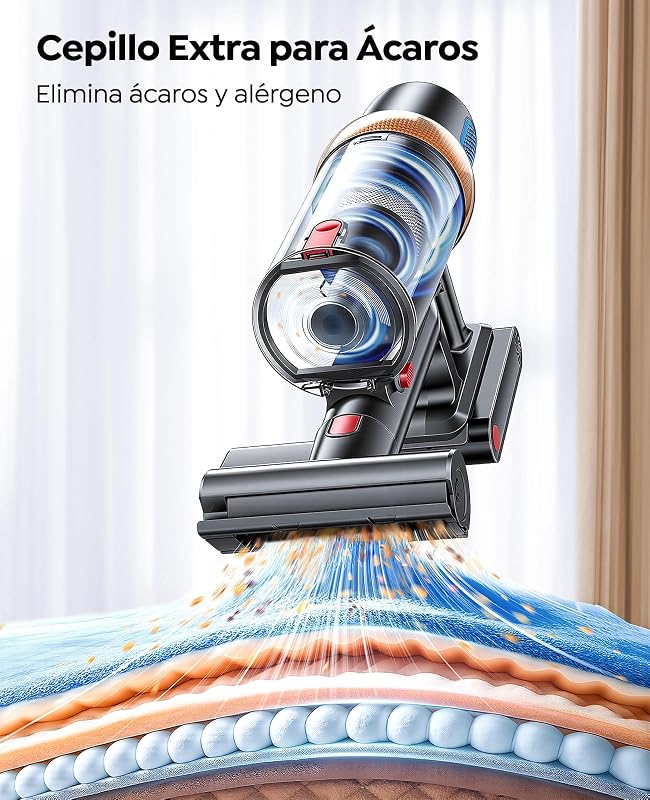 Aspirador sem fios 600W/50KPA, aspirador vertical de palanca 65 Mins autonomy com colchões, ecrã tátil, carregamento na parede, cabeça anti-emaranhado com LED, adequado para pisos/sofás/animais de estimação — foto 4 de 7