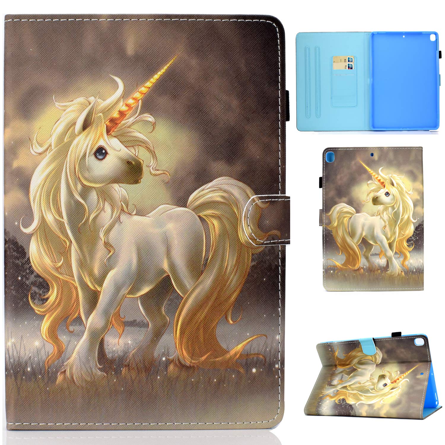 CaseFun iPad 10.2 (7th Generation) 2019 Case Unicorn, Leather Folio Magnetic Slim Shell Cover with Stand, Auto Sleep/Wake, Pocket for iPad 10.2