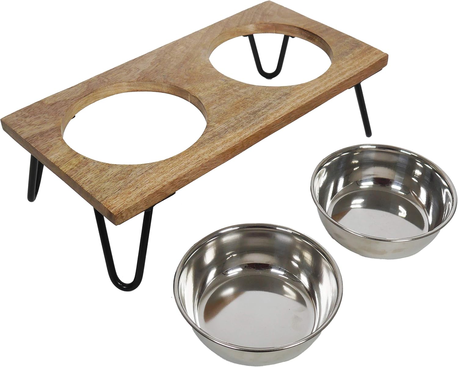 Rosewood Raised Dog Bowl for Medium and Large Dogs with a Sturdy Elevated Stand and Two Stainless Steel Water and Food Bowls - Image 4