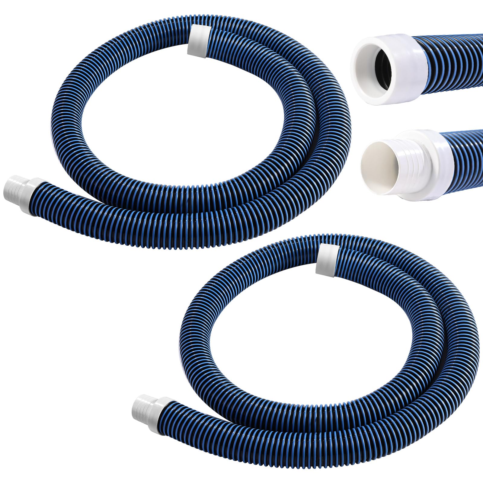 Photo 1 of 2 Pcs Swimming Pool Vacuum Hose 6.5ft/78inch Blue Flexible Spiral Wound Connector Sections with 1.5" Male & Female Cuff Ends Extension Replacement Pool Hose Fits Most Brands of Automatic Cleaners