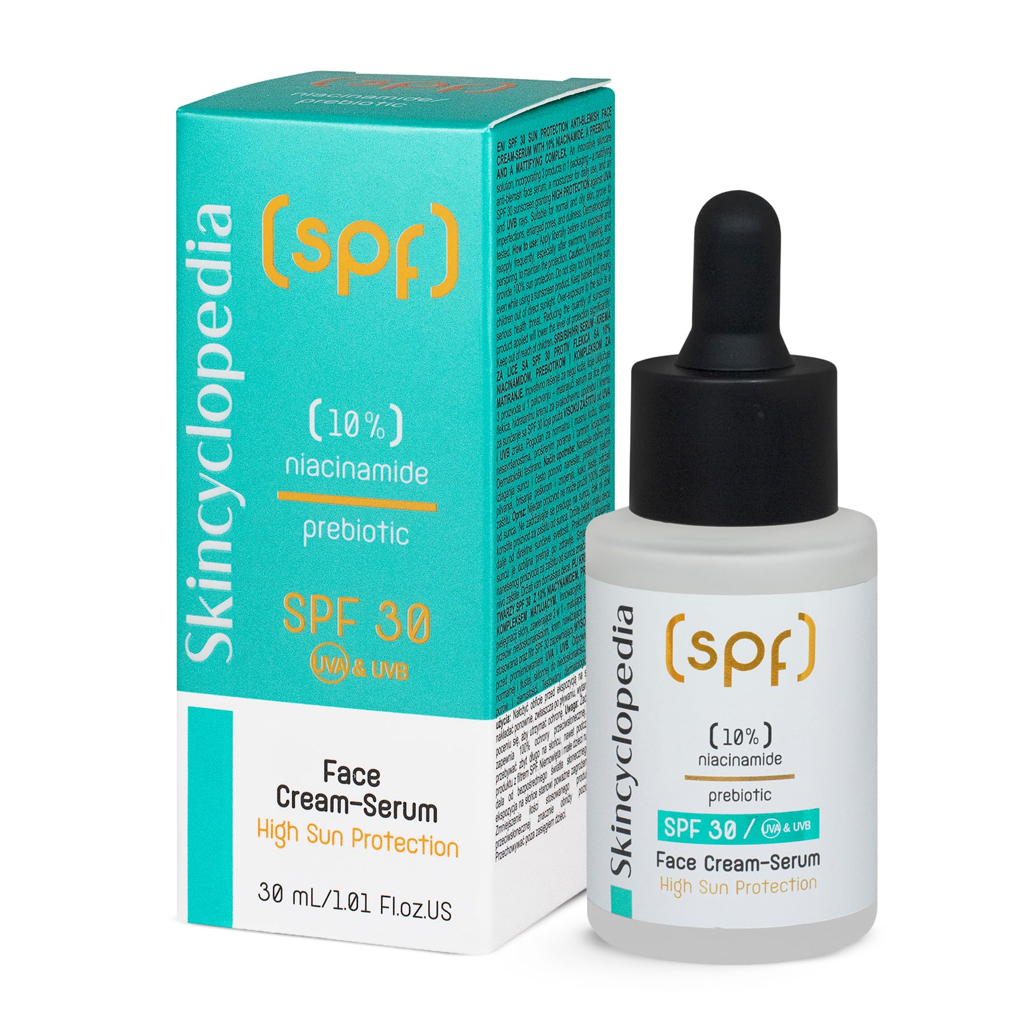 Skincyclopedia SPF 30 Face Sunscreen Moisturiser 10% Niacinamide Serum – Ground-breaking SPF 30 Face Moisturiser for Very High UV Protection, Illumination, and Blemish Reduction, 30ml
