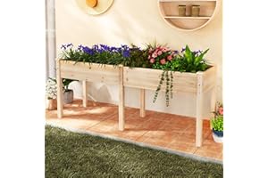 S AFSTAR Raised Garden Bed with Legs, Elevated Planter Box with Divider & 8 Drainage Holes, Fir Wood Garden Box for Vegetable