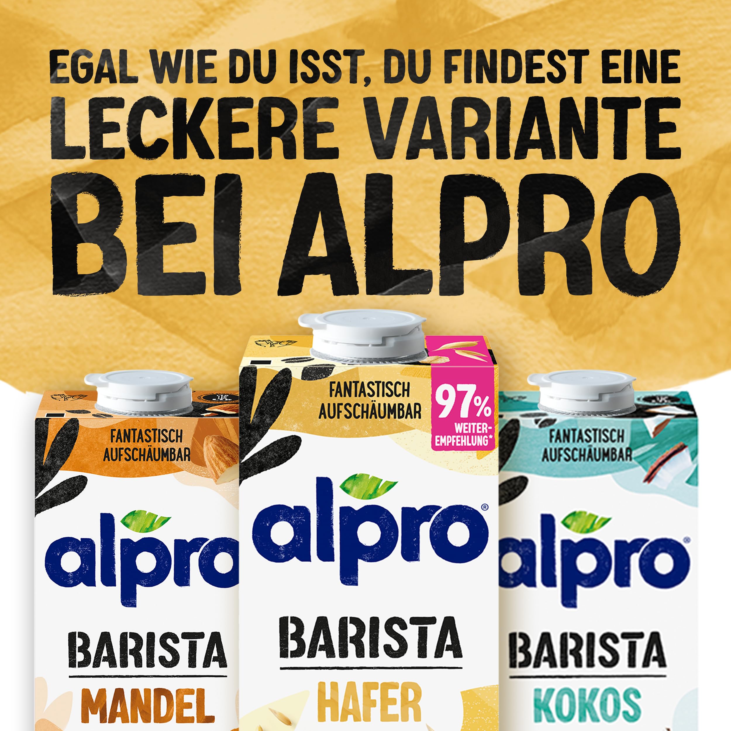Alpro Barista Haferdrink – Zum Aufschäumen – Vegan und milchfrei – Von Natur aus laktosefrei – Reich an Ballaststoffen, Calcium und Vitaminen – 8 x 1 L – Haltbar 6