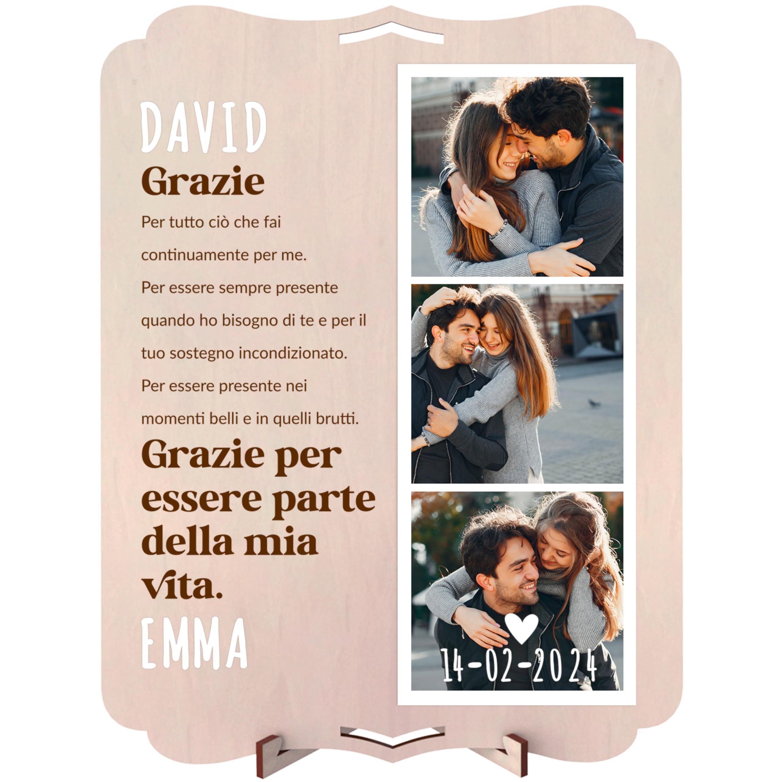 nagu® Photo Holder in Legno per Foto Multiple with Bella Frase di Amicizia e Amore – Gift Donna Uomo – Cornici Foto Multiple da Parete – Include Biglietto Auguri Compleanno e Letter Gift – 22 x 30 cm