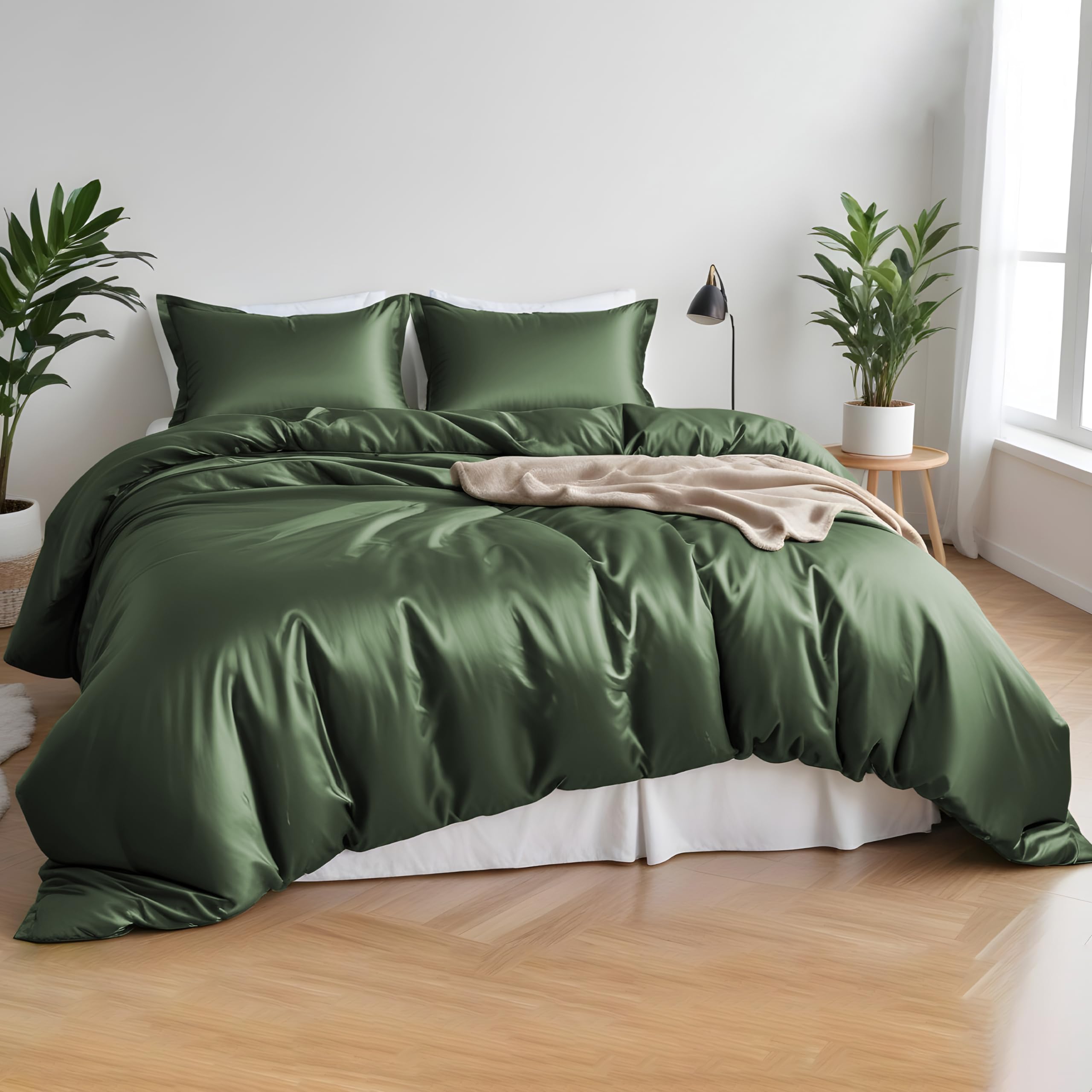 LINENWALAS 100% Organic Bamboo Small Double Core Bedding Set for 4ft Bed, Soft Cooling Bamboo Complete Bedding Set with Deep Pocket Fitted Sheet & Pillowcase (Small Double, Avocado Green) — image 1