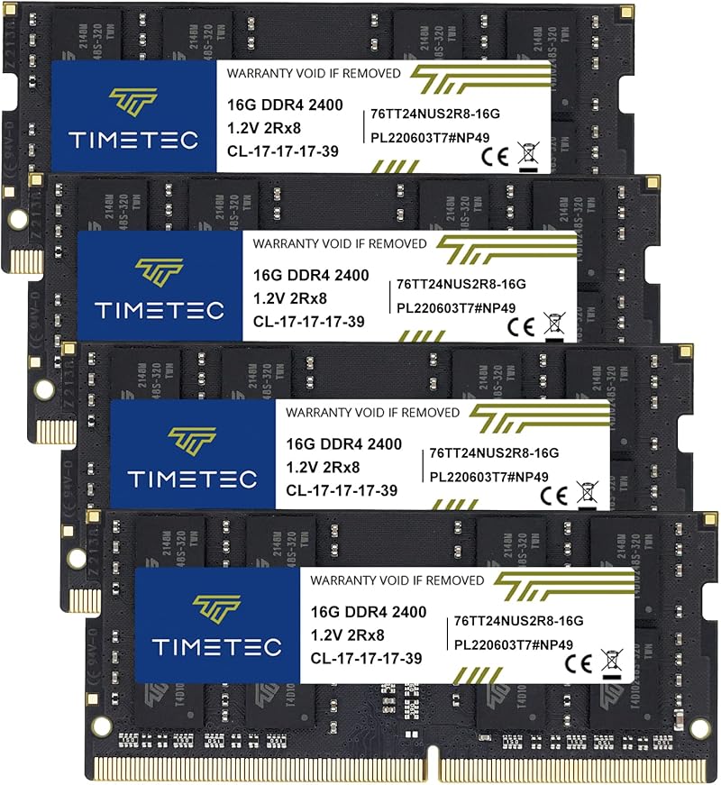 Timetec 64GB Kit DDR4 2400 SODIMM 4x16GB PC4-19200 260-Pin Notebook RAM