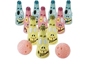 Fun Express Halloween Bowling Game for Kids Party - Zombie Pins & Brain Balls Set | Spooky Halloween Games & Activities for Classroom, Indoor Party Fun | 10 Pins, 2 Balls Included