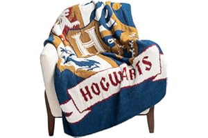JAY FRANCO Harry Potter Feather Knit Fluffy Throw Blanket - Hogwarts Crest Fuzzy Blanket Measures 50 x 60 Inch, Super Soft Lightweight Bedding