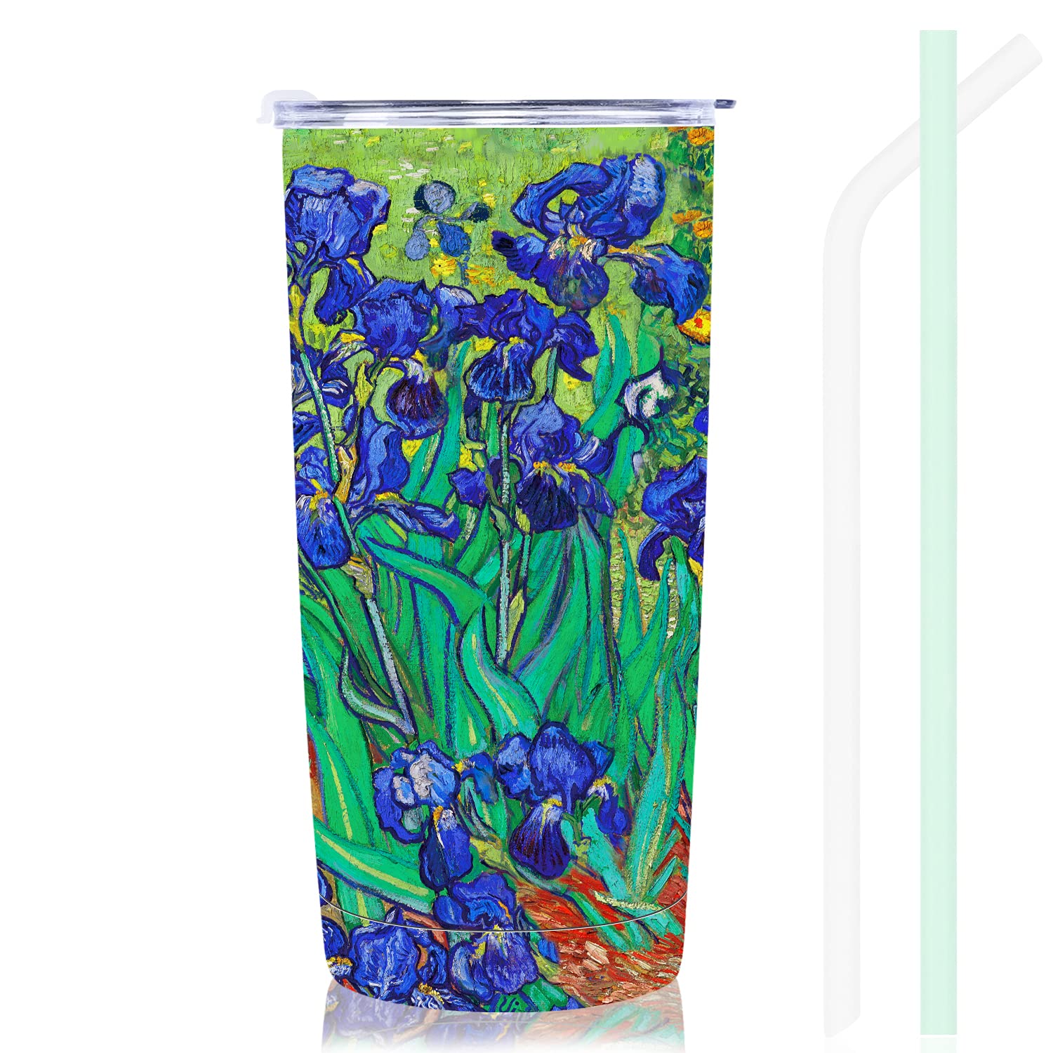 NymphFable 560 ml Iris Flower Insulated Travel Mug Thermos Coffee Double Wall Mug Large