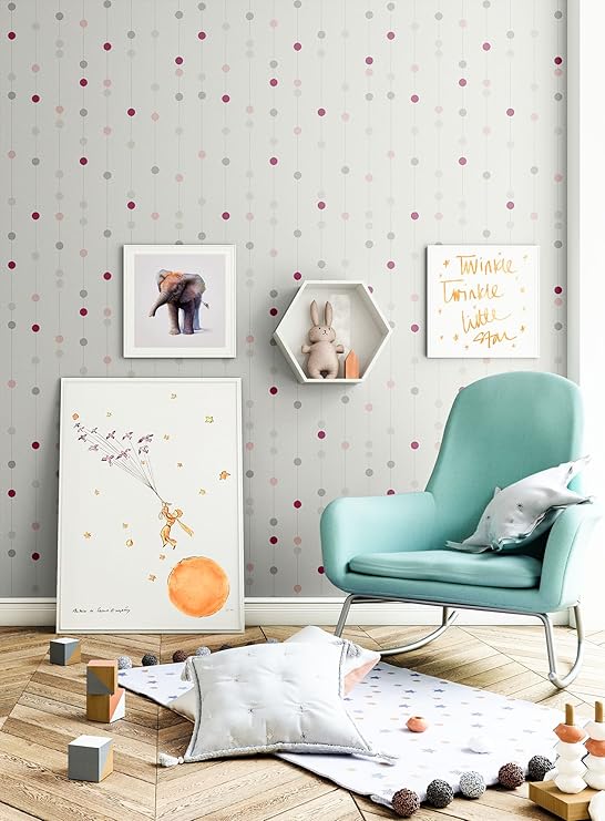 NEWROOM Kindertapete Beige Punkte Linien Kinder Vliestapete Rot Vlies Kindertapete Kinderzimmer Babytapete Babyzimmer Niedlic
