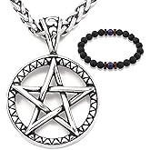 Gungneer Wicca Star Necklace Pendant Stainless Steel Pagan Jewelry Pentacle Strength Power Talisman for Men Women