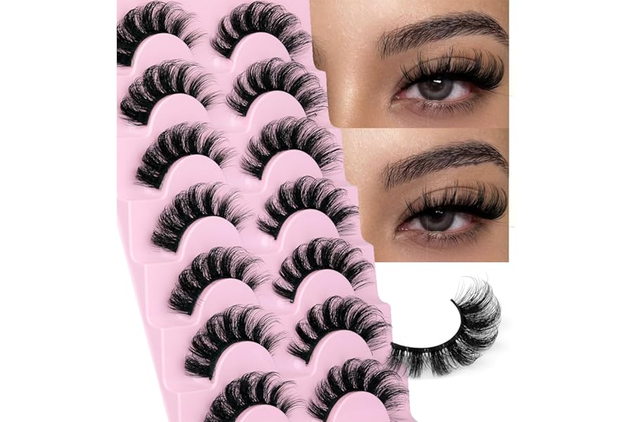 Mink Lashes Fluffy Wispy Lashes Natural Look 3D False Eyelashes D Curl Russian Strip Lashes 7 Pairs Short Fake Eyelash Pack by EYDEVRO