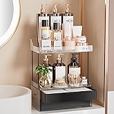 Delamu Bathroom Organizers and Storage, 2 Tier 2 Drawer Makeup Organizer Countertop, Easy to Install, Ideal for Bathroom Counter, Vanity, Large Skincare, Perfume, Present, Desk and More, Black