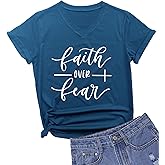 MIMOORN Womens V Neck Faith Over Fear T-Shirt Cute Summer Casual Short Sleeve Tees Tops