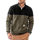 Dokotoo Men Men's Mock Neck Sweatshirts Quarter Zip Quilted Sweater Color Block Long Sleeve Casual Pullover