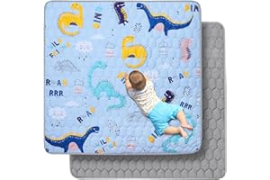 AXQANIA Premium Foam Baby Play Mat 50" X 50", Thick One-Piece Crawling Mat, Odorless Baby Mat Floor Mat, Non-Slip Cushioned Baby Playmat for Infants,Babies,Toddlers. Machine Washable for Easy Care (Dinosaur)