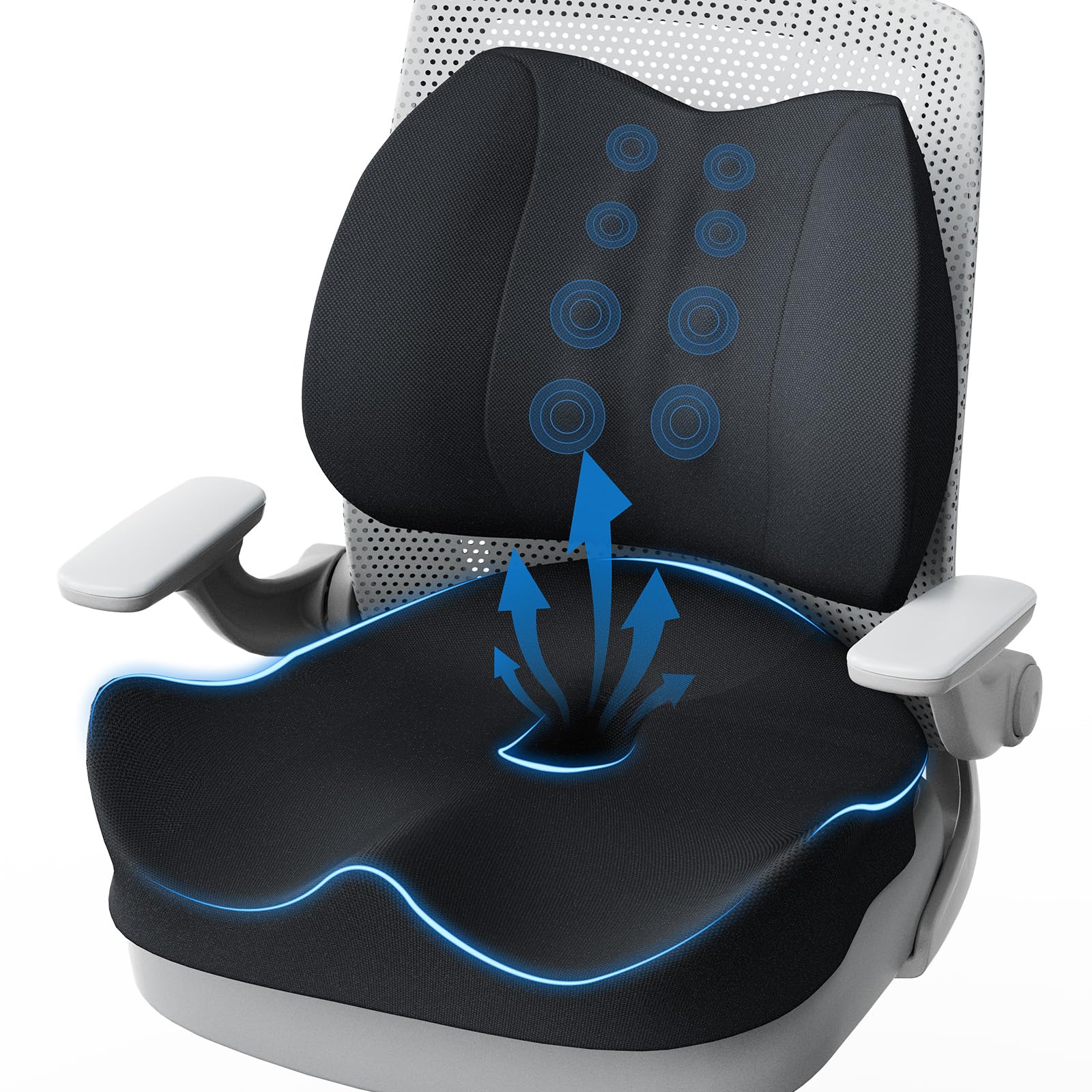 Photo 1 of Seat Cushion Lumbar Support Pillow for Office Chair, X Large Memory Foam Chair Cushions for Sciatica Tailbone Pain Relief Coccyx Pad for Wheelchair, Car, Home, Office, Desk