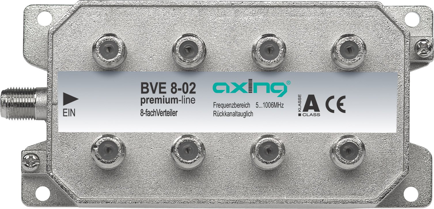 Axing BVE 8-02 8-way Splitter for CATV DVB-T (5-1006 MHz) metal housing f-connectors