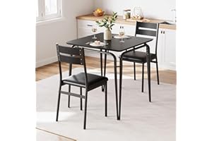 IDEALHOUSE Dining Table for 2, Small Table and Chairs Set of 2, Square Dinette Set for 2, Dinner Table Set, 3 Piece Kitchen & Dining Room Sets for Small Space, Apartment (Dark, Dining Table with 2 Chairs)