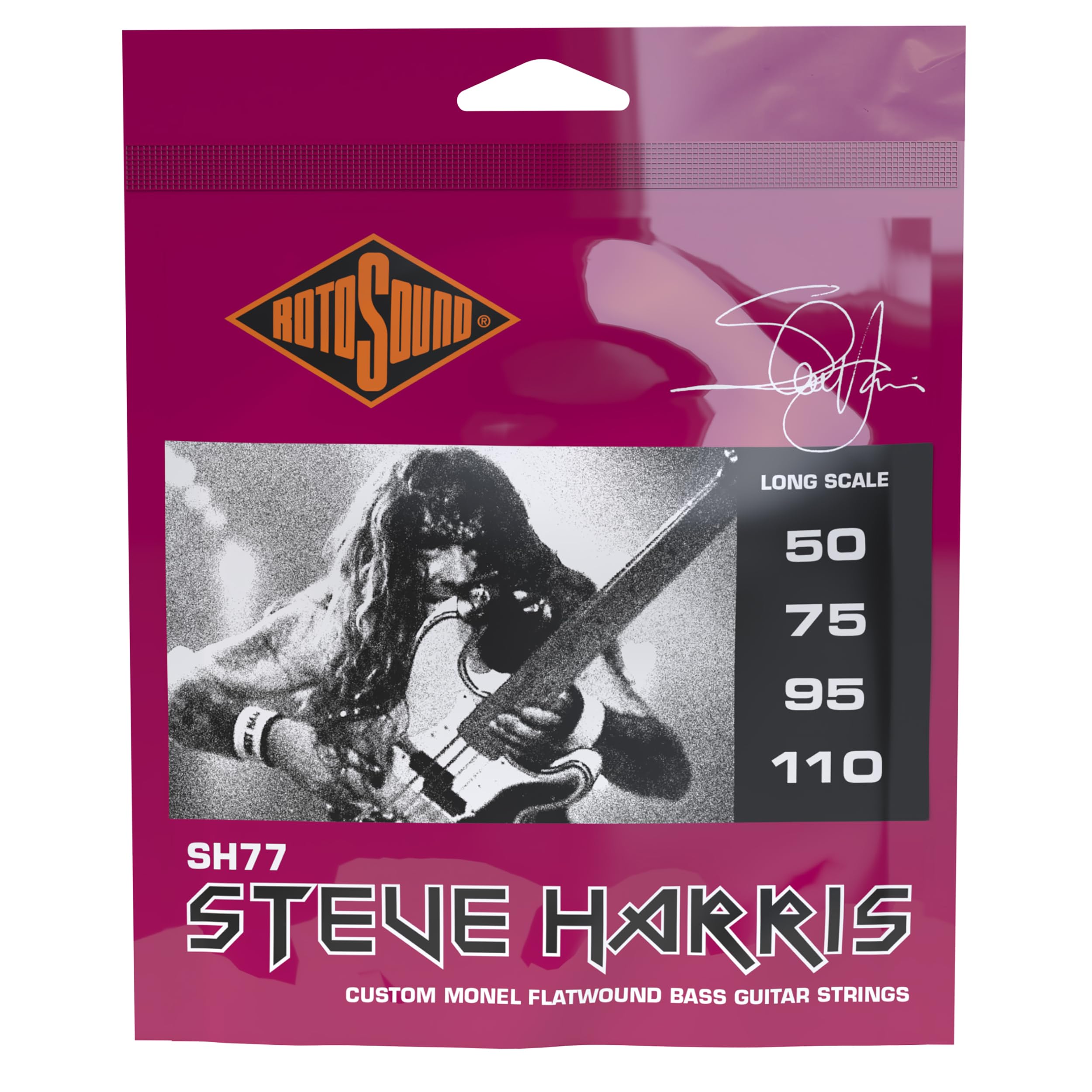 Rotosound SH77 Monel 'Steve Harris' Gauge Flatwound Bass Strings (50 75 95 110), White Black Red Blue, Small Medium Large X-Large 2X-Large