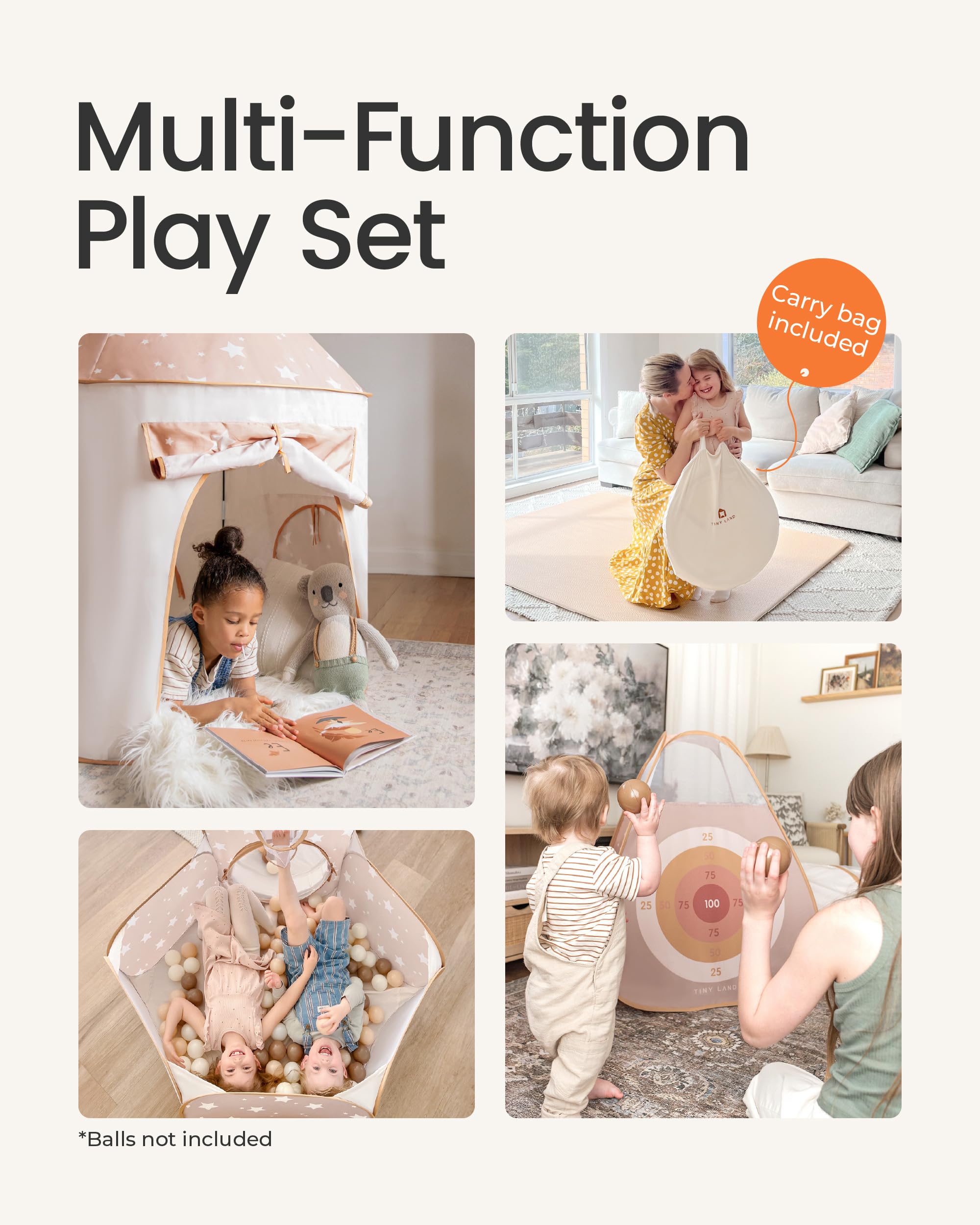 Tiny Land Play Tunnel and Ball Pit for Toddlers, 5pcs Indoor Playground - Foldable Pop Up Tents with Carry Bag, Outdoor Playhouse with Crawling Toys & Play Tent, Gift for Boys and Girls