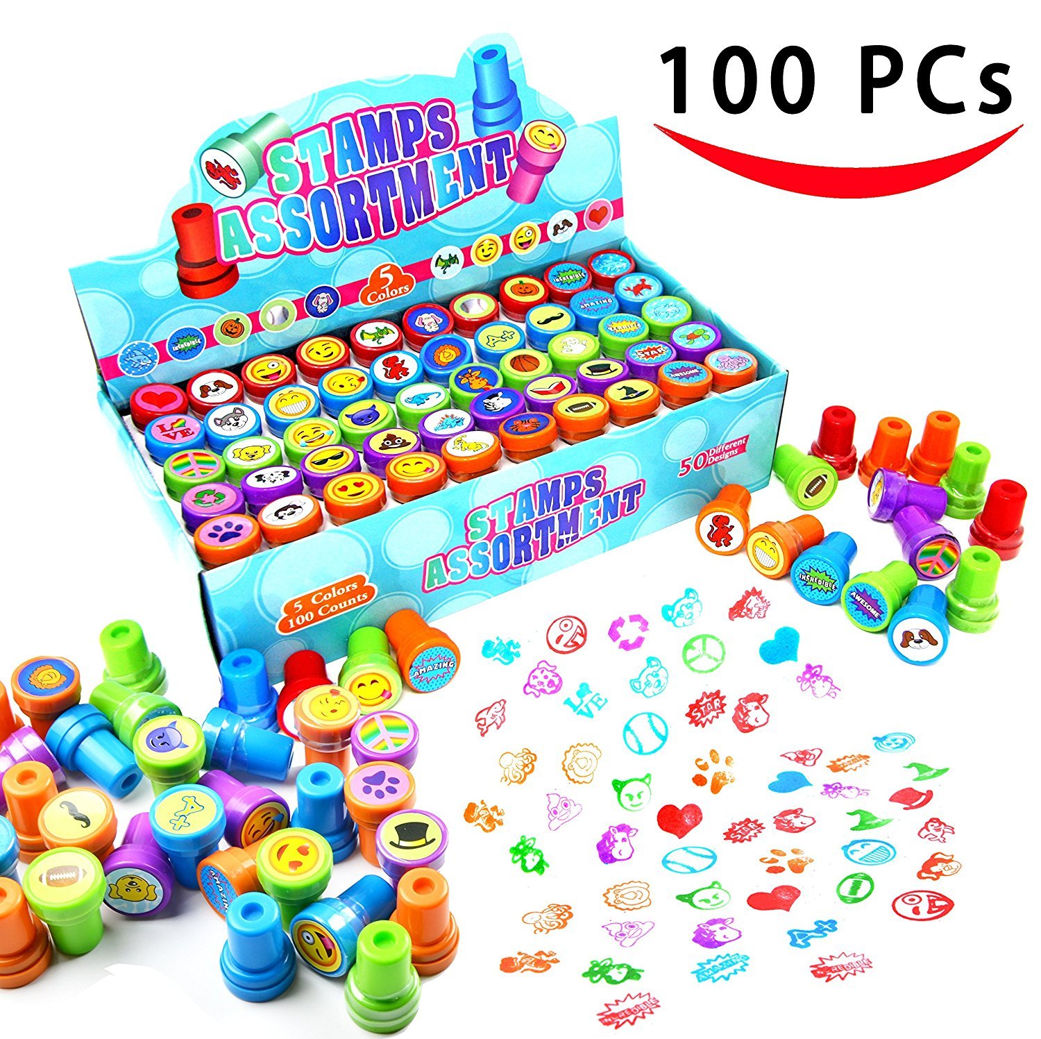 100 Pieces Assorted Stamps for Kids Selfink Stamps (50 DIFFERENT Designs, Pl... 855555007260 eBay