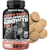 Bully Max 2-in-1 Puppy Vitamins - 30 Chewable Tablets for Development and Growth of Puppies - Dog Treats, Vitamin &amp; Supplements for Small Dogs &amp; Large Breed Growing Pups - Can Be Used as Food Topper
