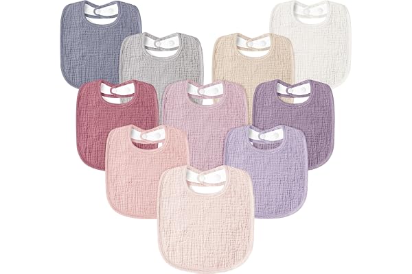Susurration Muslin Baby Drool Bibs 10Pack Soft Square Adjustable Bandana Bibs for Unisex Baby Girls & Boys