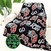 AISDE Glow in The Dark Gamer Gifts Blanket for Boys Kids, Red Flame Video Game Controller Gaming Throw, Gamer Room Decor for Boys Kids Bedroom, Birthday Gifts 40"x50"