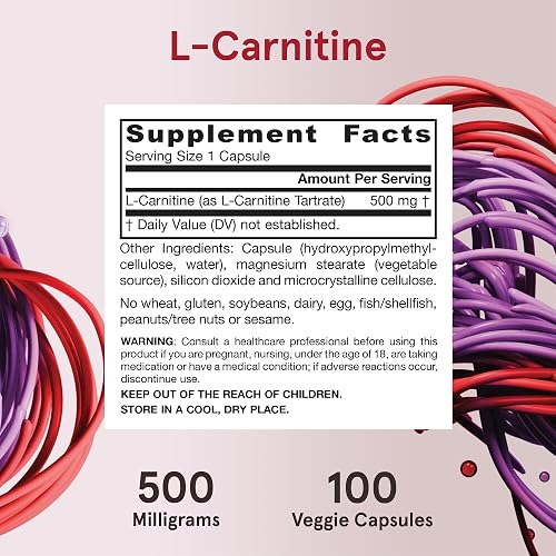 jarrow formulas l carnitine 500 L-Carnitine mg - 50 Veggie Caps for Energy & Fat Metabolism Jarrow Formulas L-Carnitine 500 mg,
