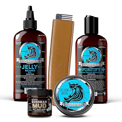 Bossman Complete Beard Kit - Beard Oil, Conditioner, and Balm. Eliminate Beard Itch, Grower a Thicker, More Mature Beard (Magic Scent)