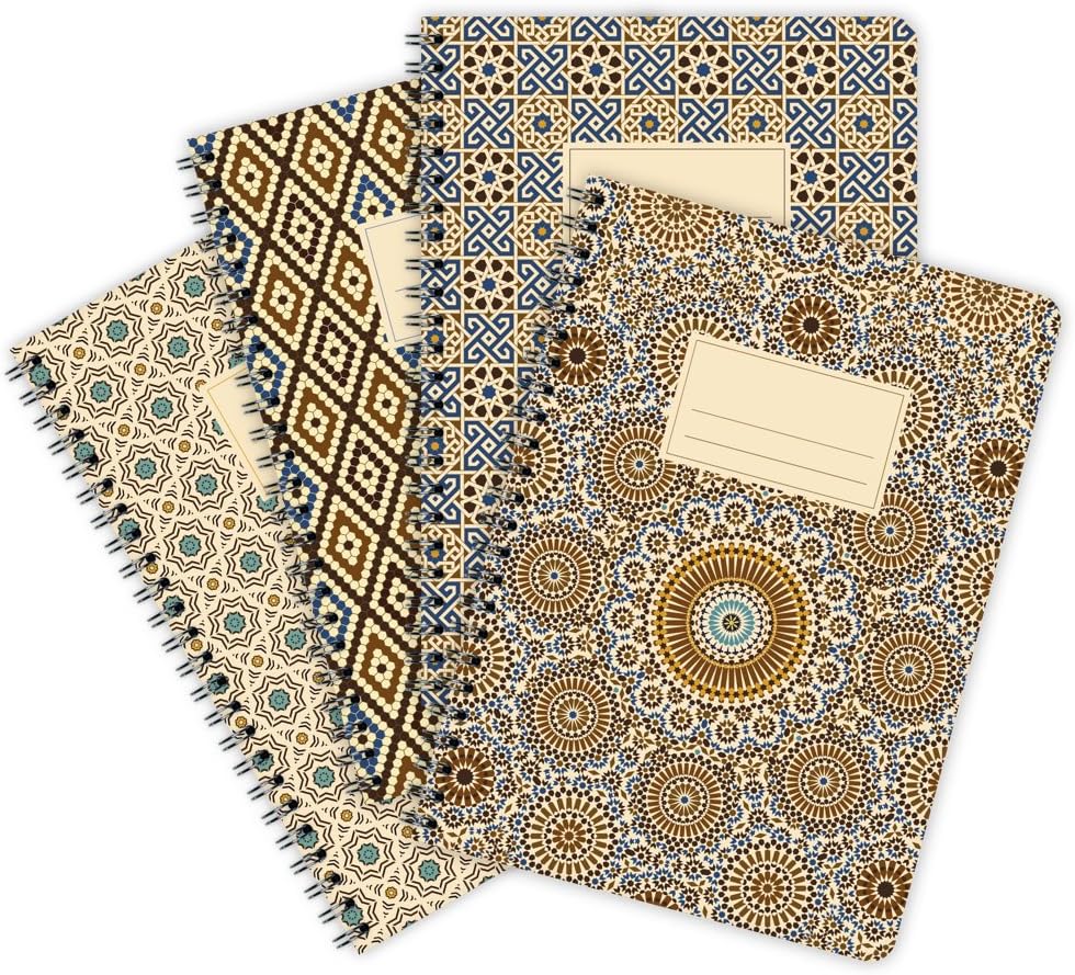 etmamu 522 Pack of 4 Memo Pads Pattern Morocco A5 Lined, 60 Pages