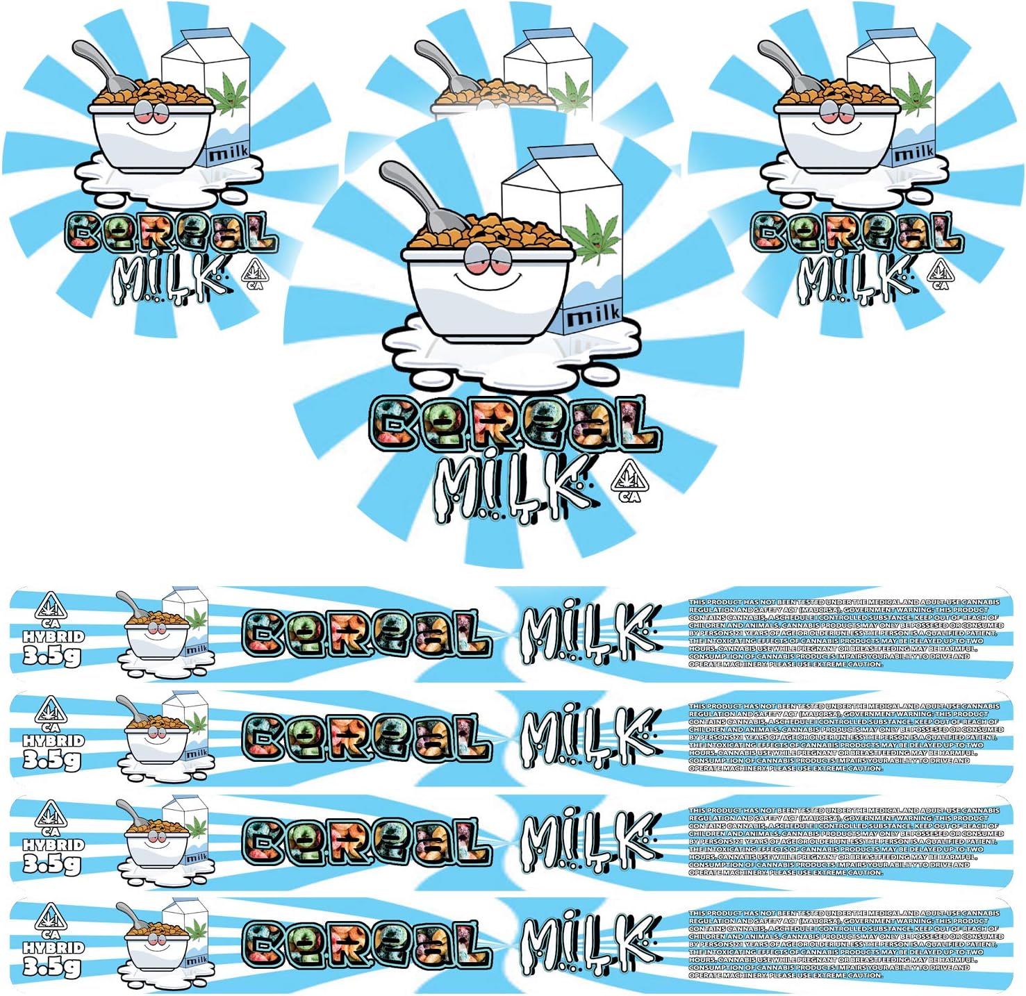 100ml Pressitin Stickers - Lid and Label - 3.5g Cali Press Tin Stickers - Cereal Milk x10